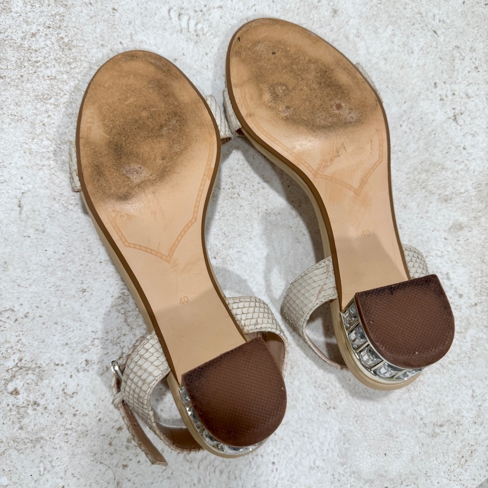 Dune London Crystal Block Nude Heel Leather Sandal Size 9 - Quiet Luxury - Picture 6 of 17